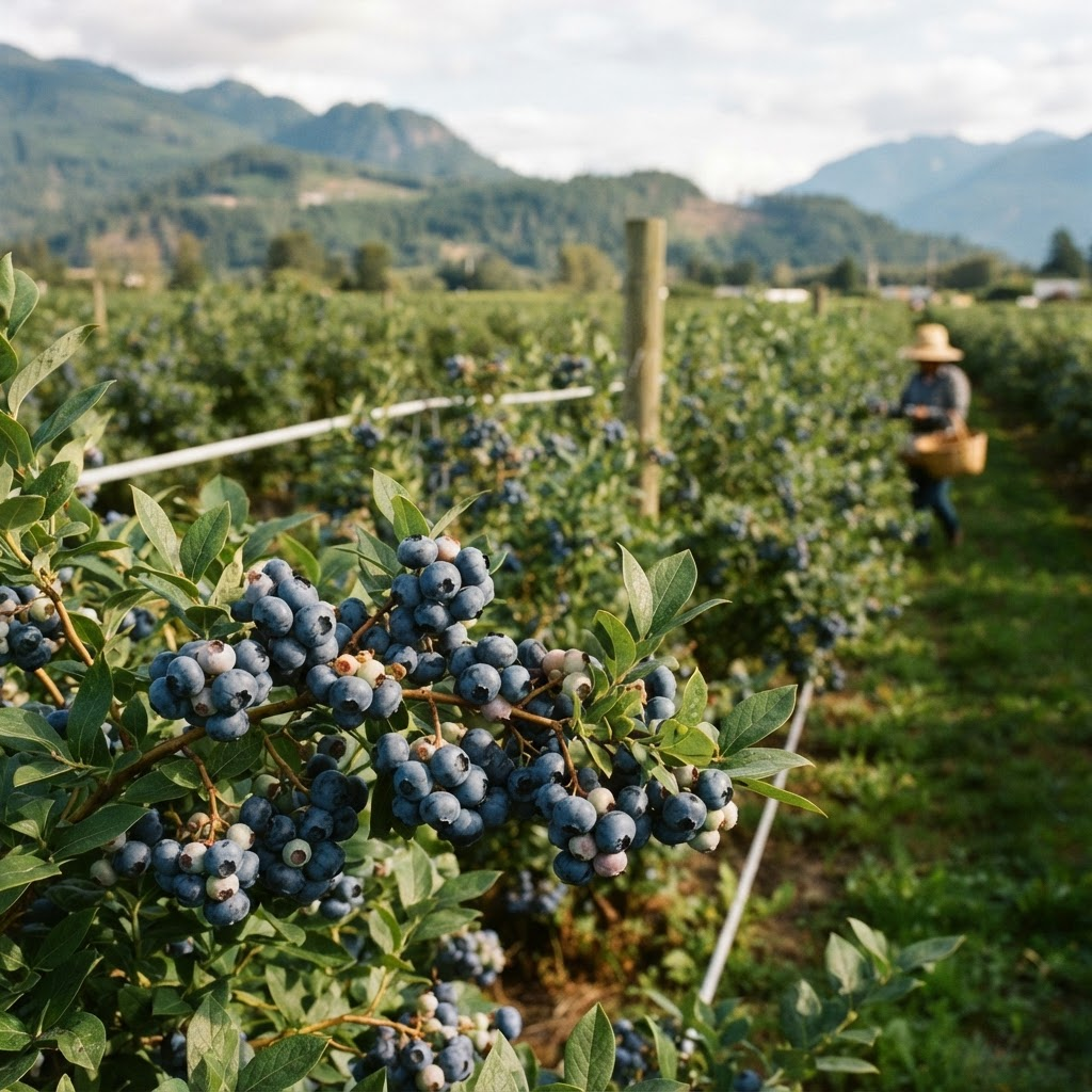 Blueberries growing on a farm